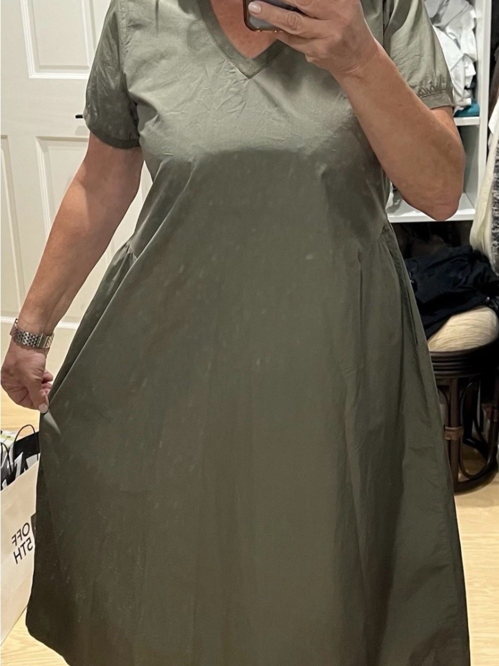 Saint James Olive Green V-Neck Midi Dress cotton size 40/US 10 - Picture 2 of 11